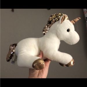 Aurora Shimmers Rose Gold Flippy Sequins White Unicorn Stuffed Animal Plush 11”